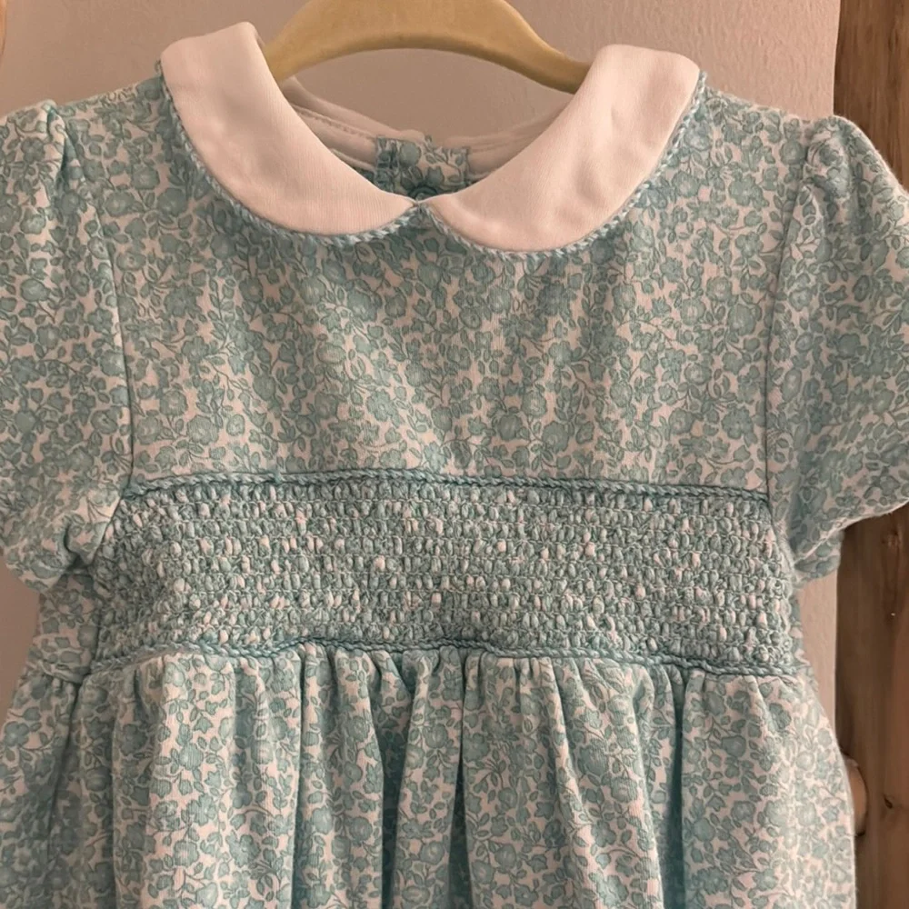 JoJo Maman Bebe Aqua Floral Dress with White Collar - Picture 2 of 5